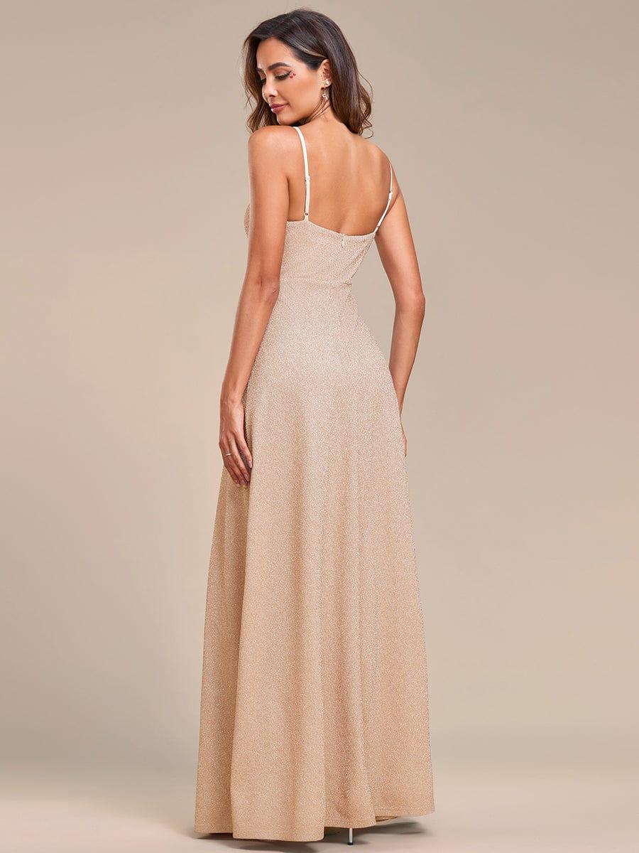 Vintage V-neck Spaghetti Straps Glitter Maxi Evening Dress(Final Sale) - Image 43