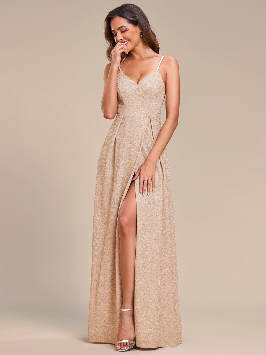 Vintage V-neck Spaghetti Straps Glitter Maxi Evening Dress(Final Sale) - Image 45