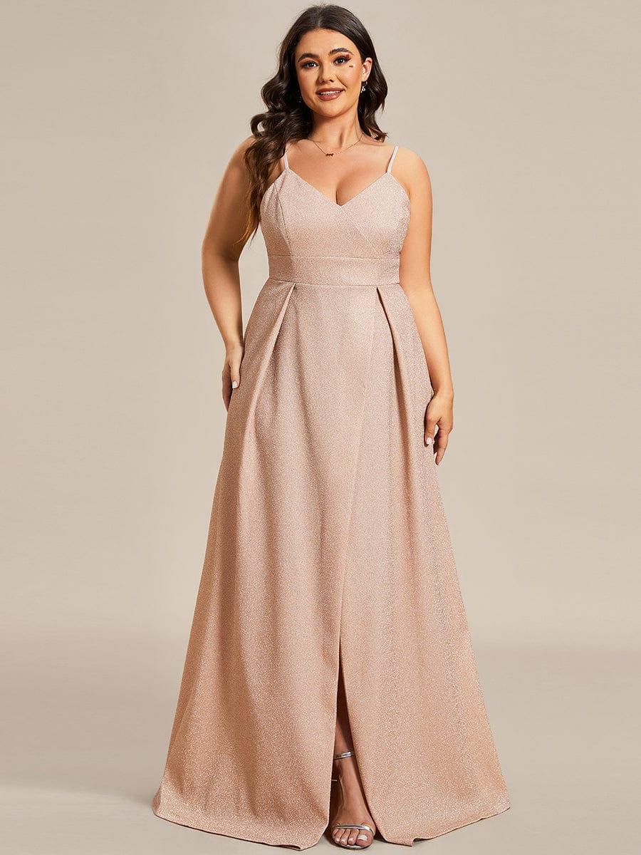 Vintage V-neck Spaghetti Straps Glitter Maxi Evening Dress(Final Sale) - Image 47