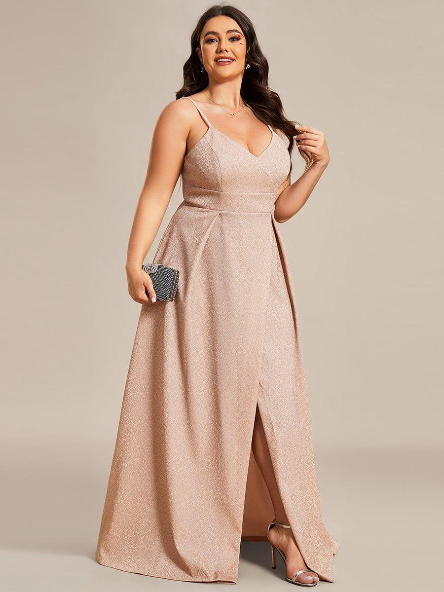 Vintage V-neck Spaghetti Straps Glitter Maxi Evening Dress(Final Sale) - Image 50