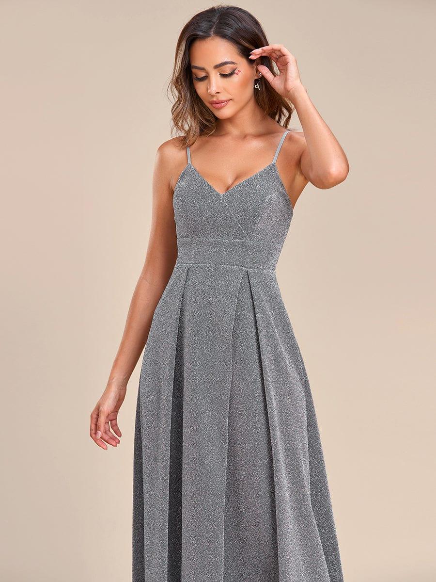 Vintage V-neck Spaghetti Straps Glitter Maxi Evening Dress(Final Sale) - Image 53