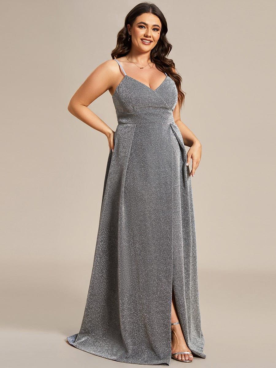 Vintage V-neck Spaghetti Straps Glitter Maxi Evening Dress(Final Sale) - Image 56
