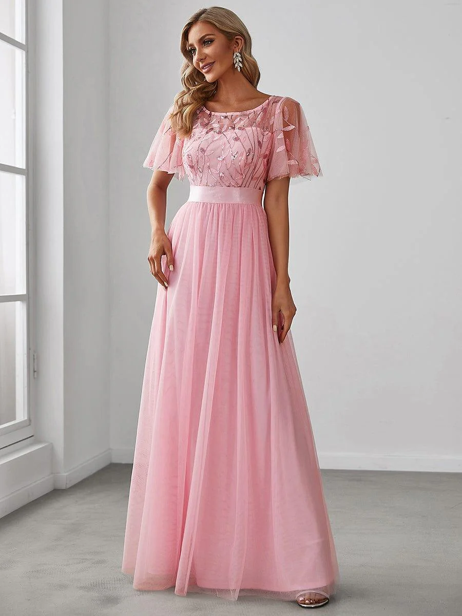 ever SAPHIR|Women's A-Line Short Sleeve Embroidery Floor Length Wedding Guest Dresses - Image 100