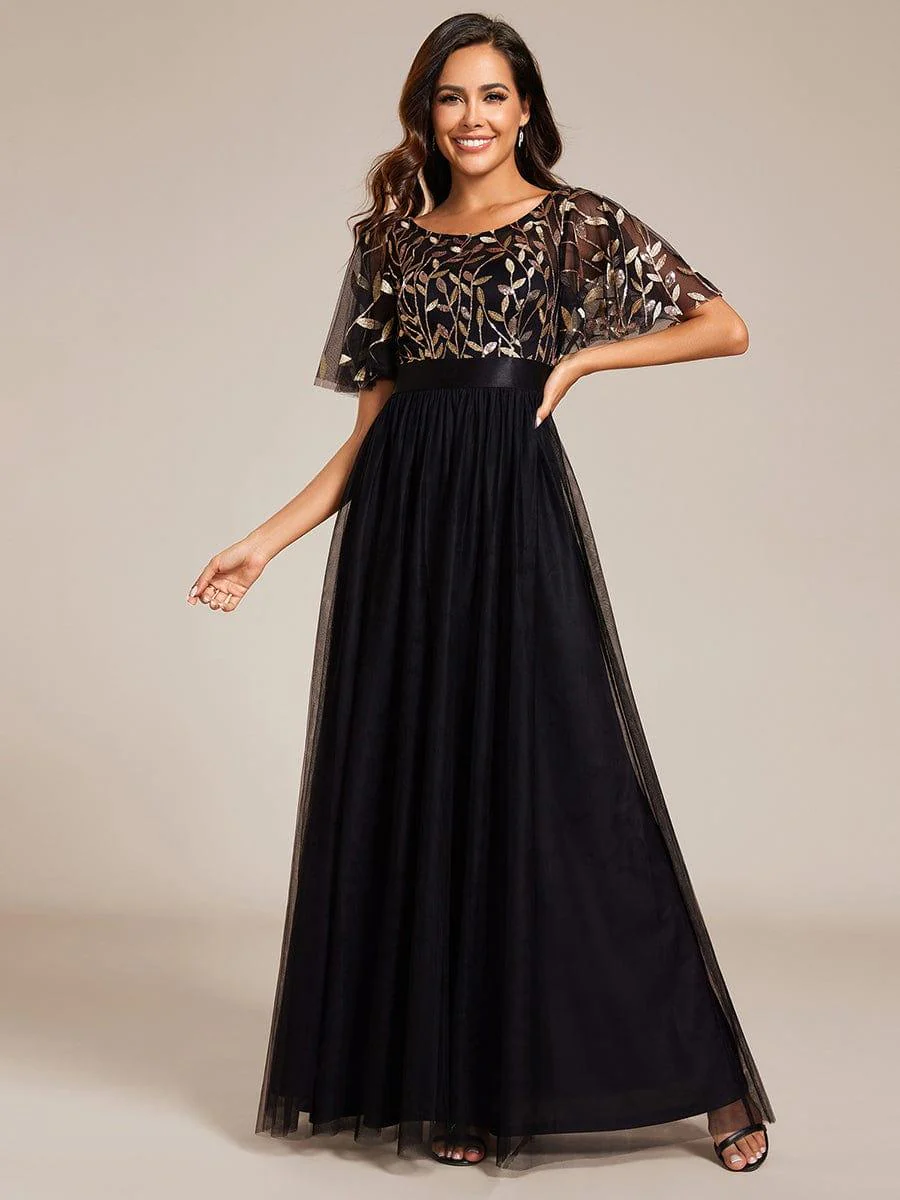 ever SAPHIR|Women's A-Line Short Sleeve Embroidery Floor Length Wedding Guest Dresses - Image 3