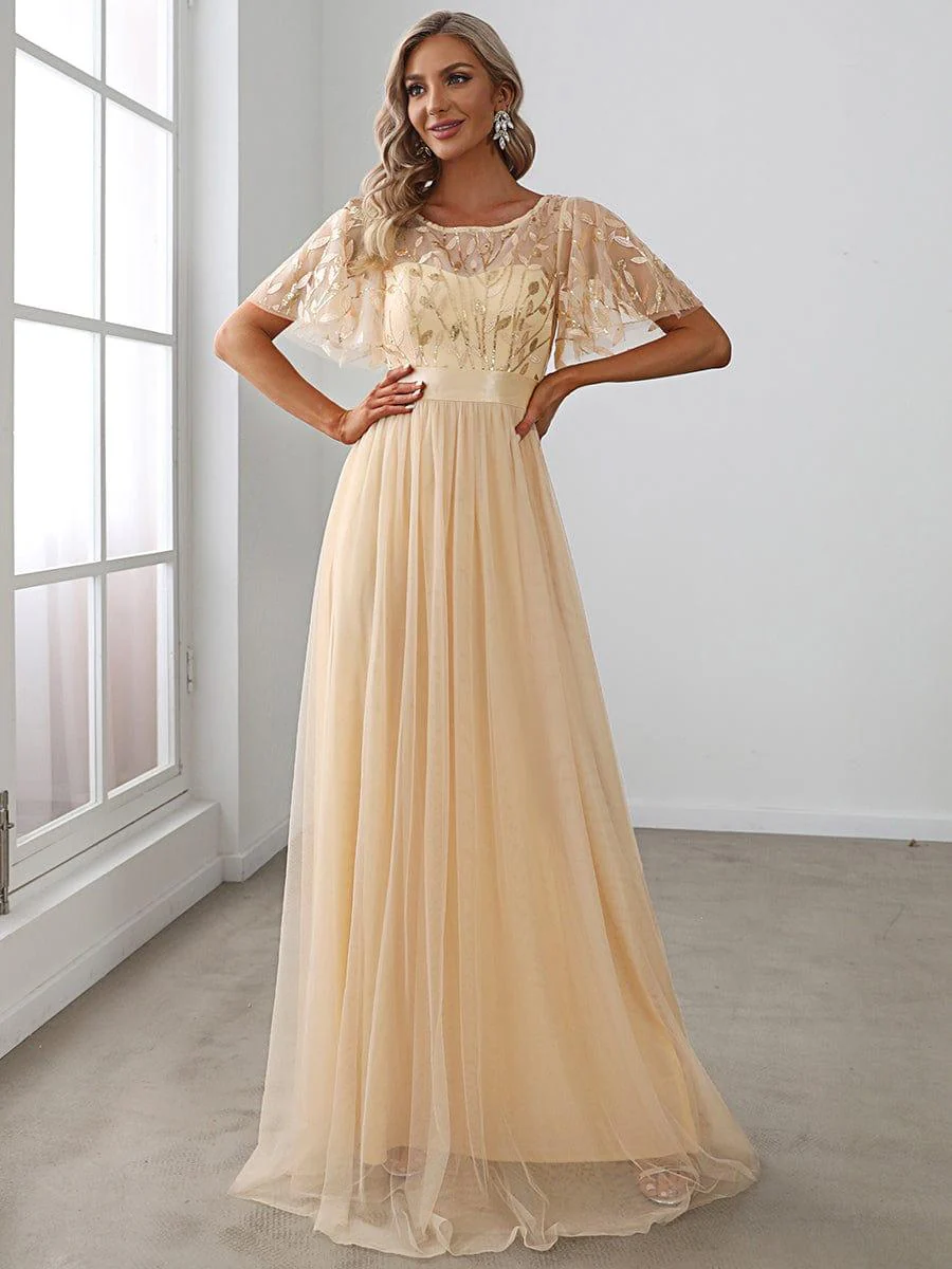 ever SAPHIR|Women's A-Line Short Sleeve Embroidery Floor Length Wedding Guest Dresses - Image 6