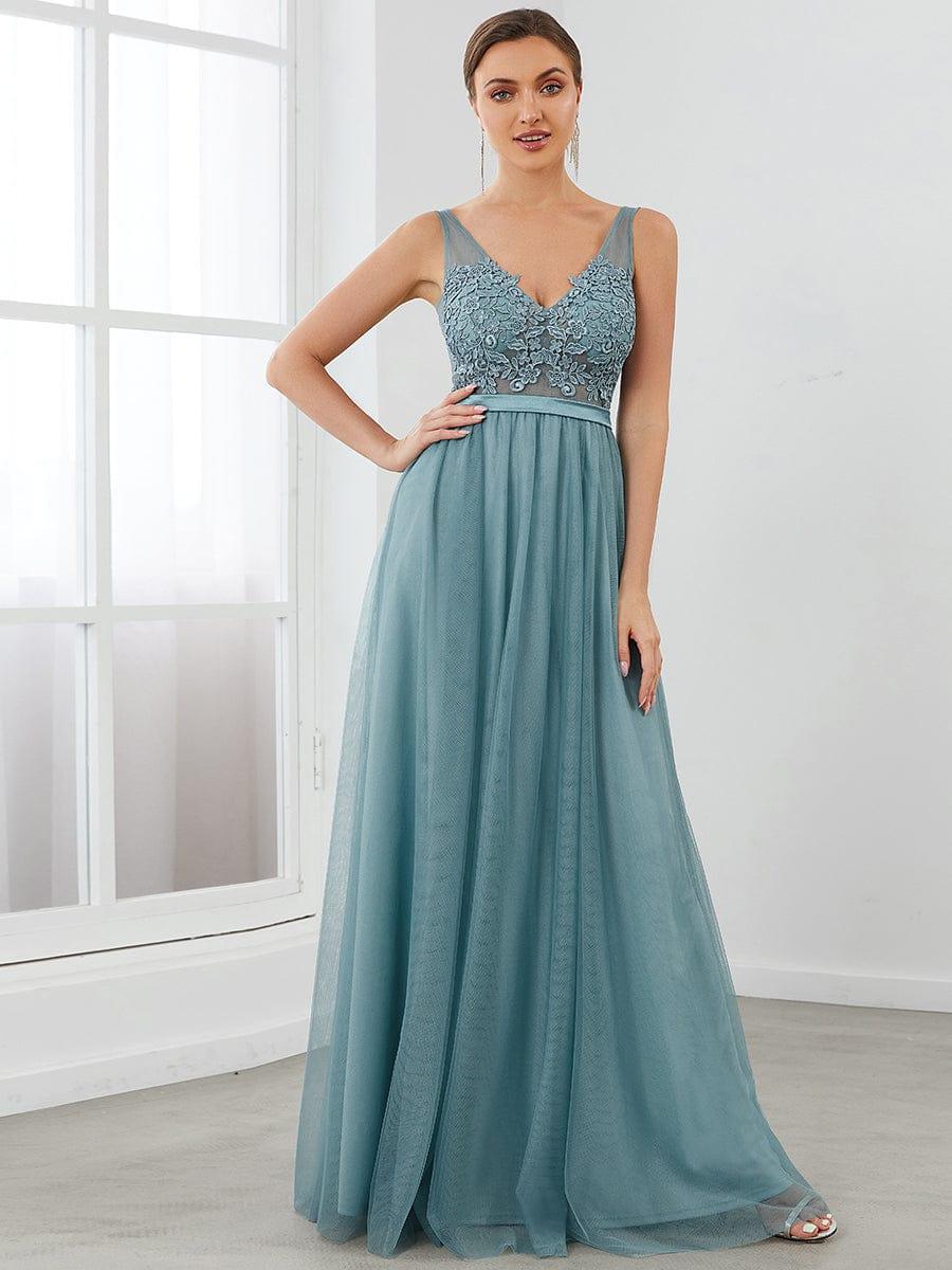 Women's A-Line V-Neck Floral Lace Appliques Bridesmaid Dress(Final Sale) - Image 10