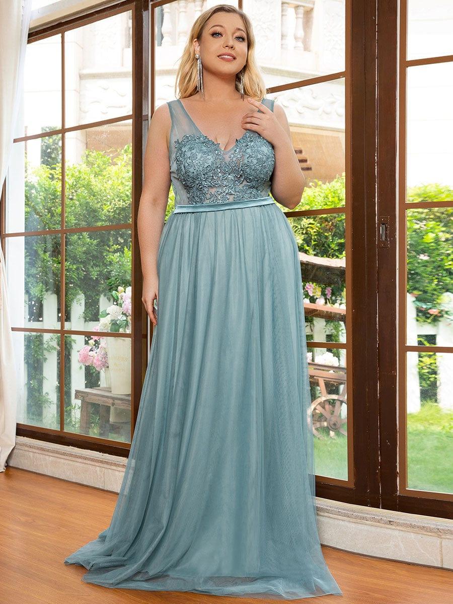 Women's A-Line V-Neck Floral Lace Appliques Bridesmaid Dress(Final Sale) - Image 14