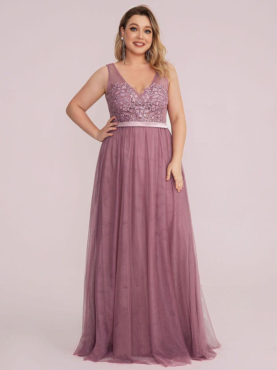 Women's A-Line V-Neck Floral Lace Appliques Bridesmaid Dress(Final Sale) - Image 5