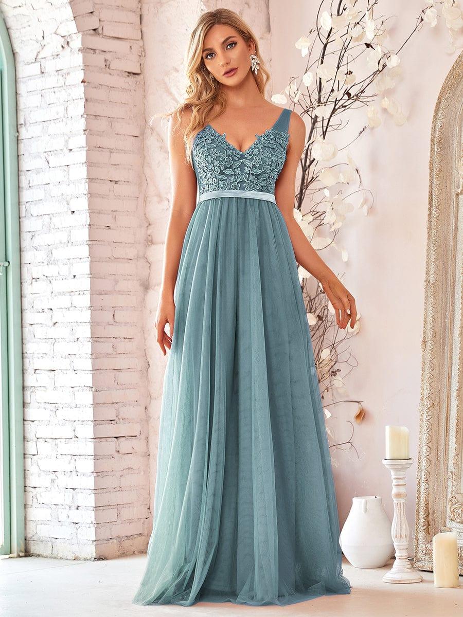 Women's A-Line V-Neck Floral Lace Appliques Bridesmaid Dress(Final Sale) - Image 8