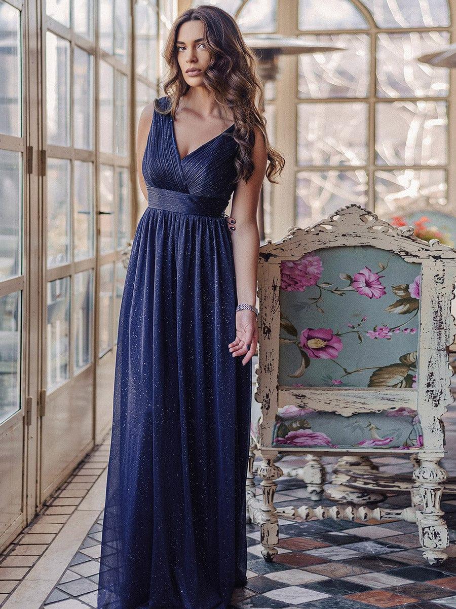 ever STERLING|Double V Neck Floor Length Sparkly Evening Dresses for Party - Image 17