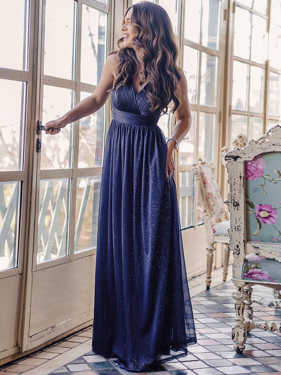 ever STERLING|Double V Neck Floor Length Sparkly Evening Dresses for Party - Image 20