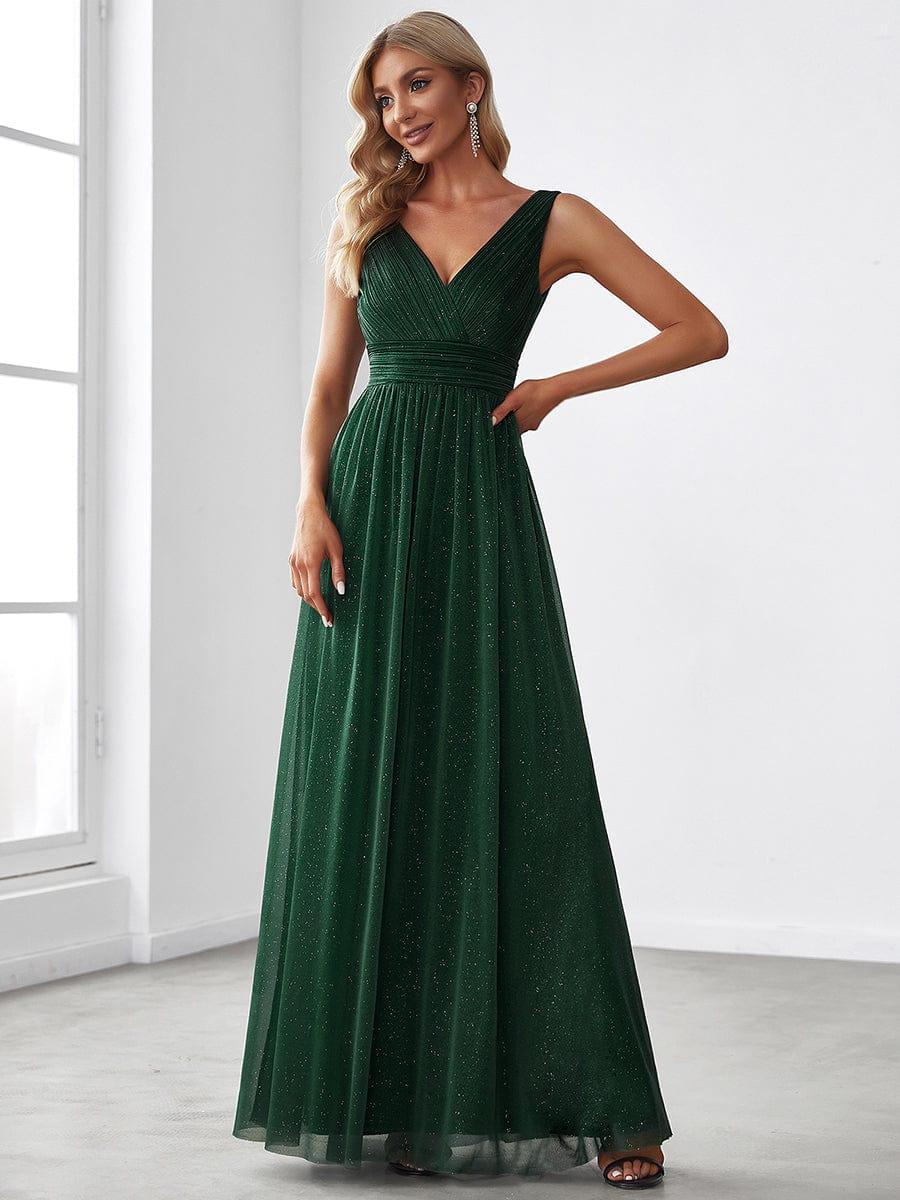 ever STERLING|Double V Neck Floor Length Sparkly Evening Dresses for Party - Image 3