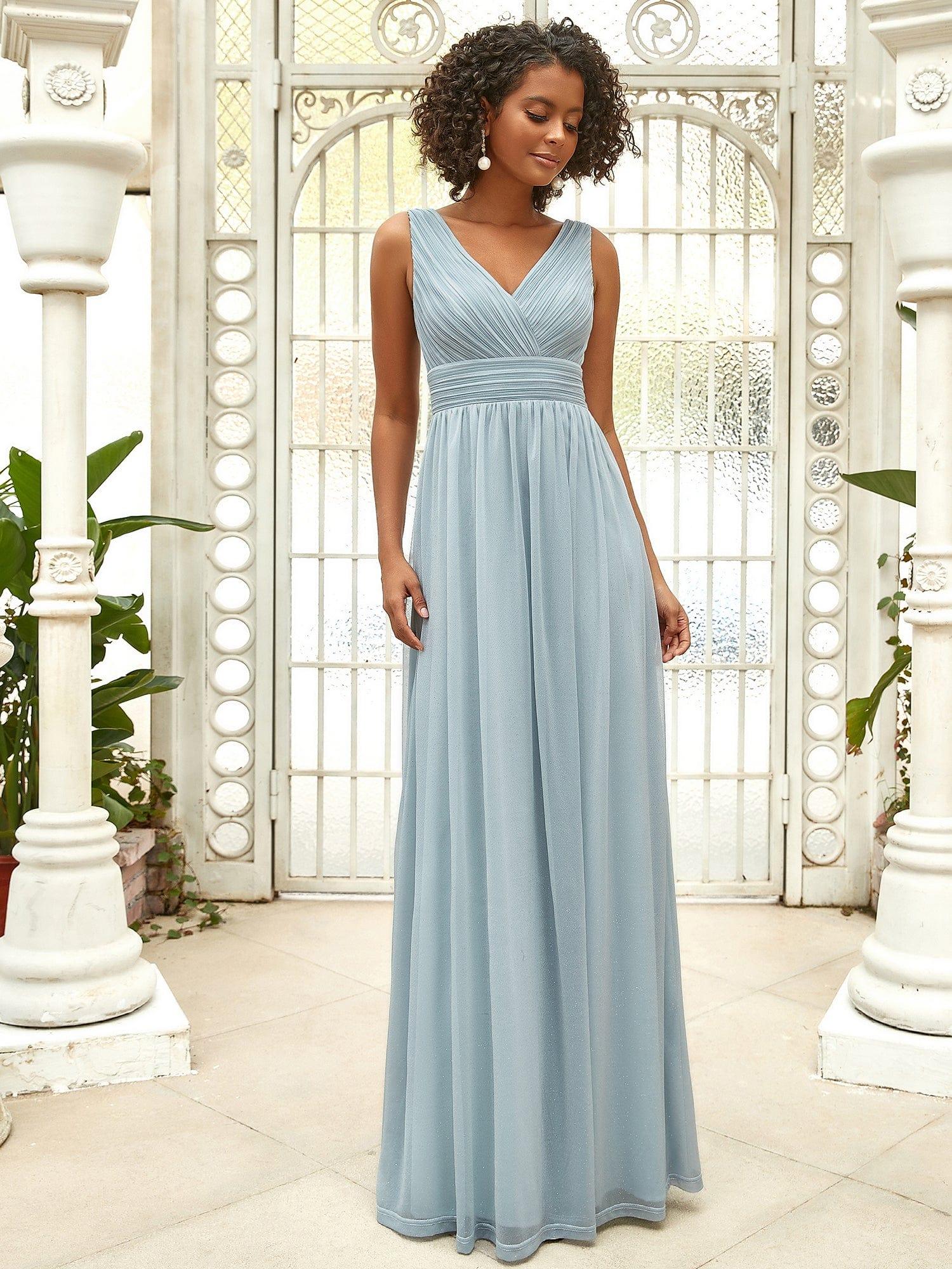 ever STERLING|Double V Neck Floor Length Sparkly Evening Dresses for Party - Image 36