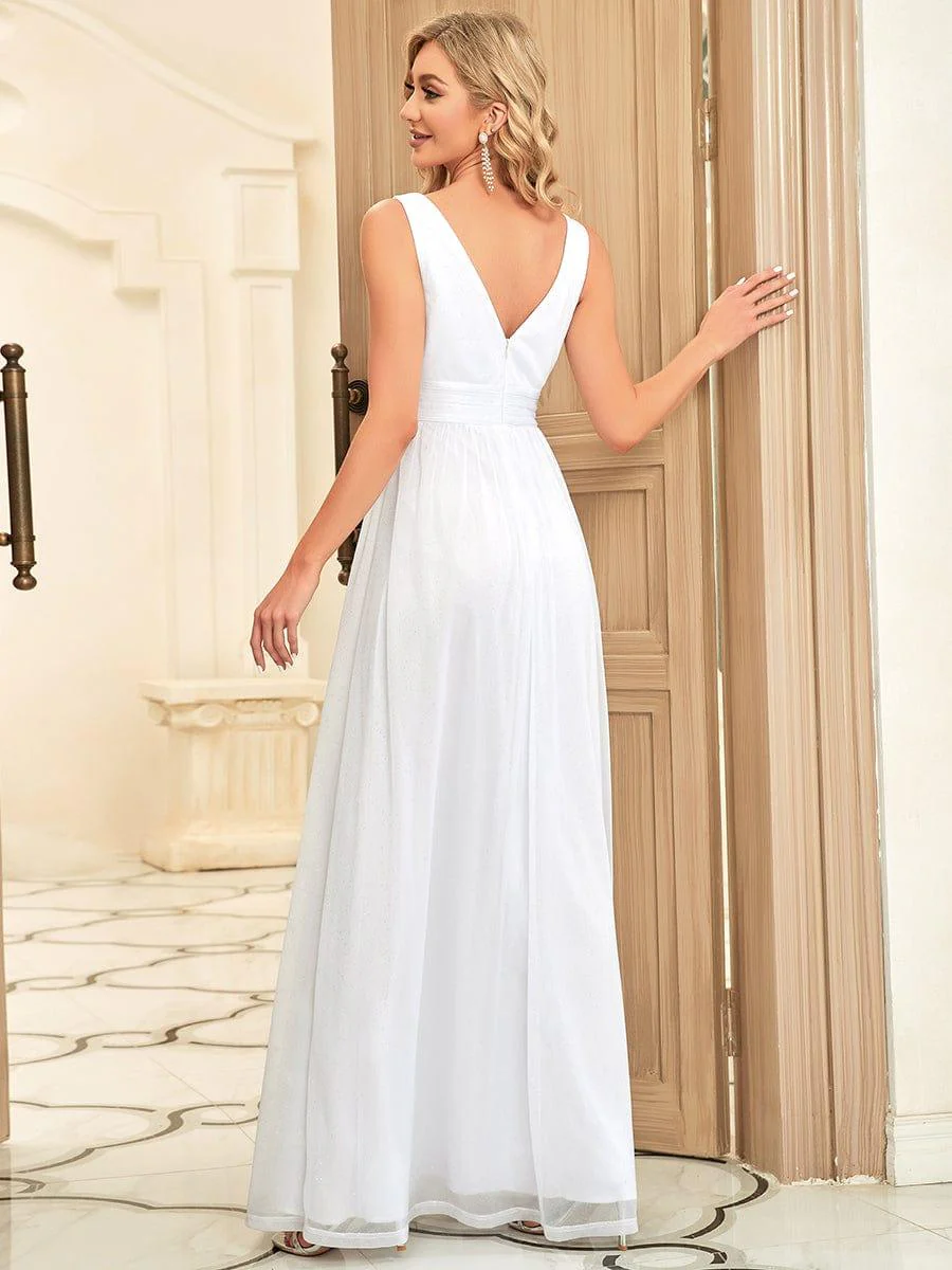 ever STERLING|Double V Neck Floor Length Sparkly Evening Dresses for Party - Image 49