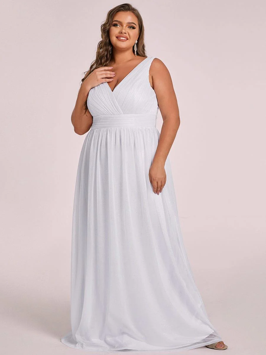 ever STERLING|Double V Neck Floor Length Sparkly Evening Dresses for Party - Image 52