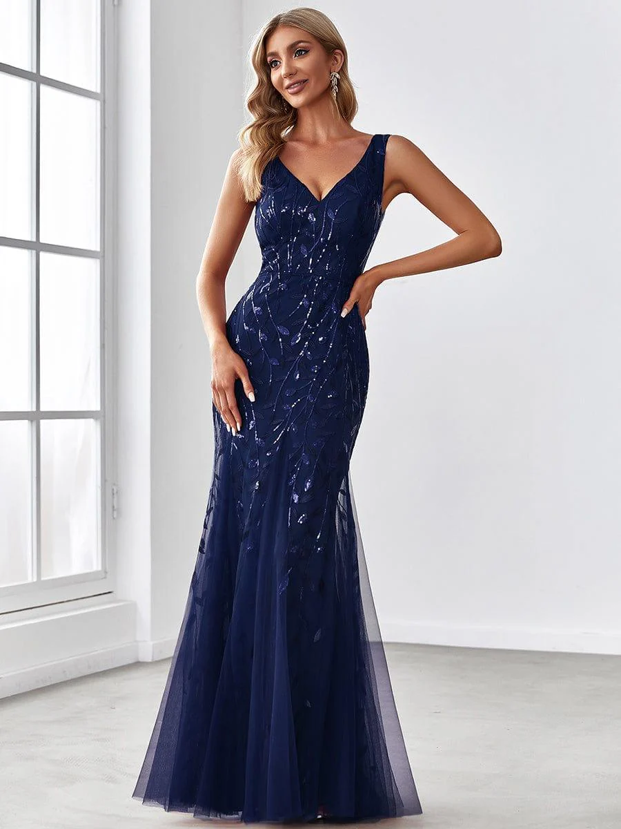 ever ORIEL|Women's Double V-Neck Fishtail Sequins Wedding Guest Dress - Image 3