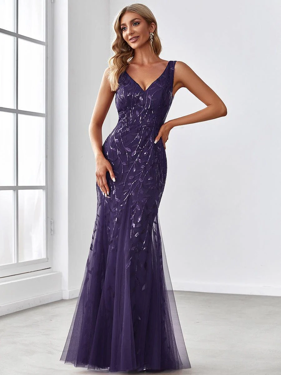 ever ORIEL|Women's Double V-Neck Fishtail Sequins Evening Dress - Image 90