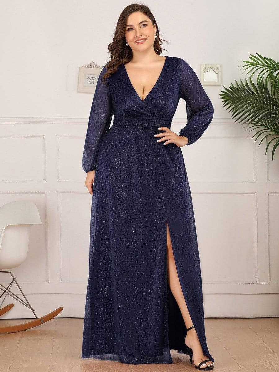 Women's Sexy V-Neck Shiny Evening Dresses with Long Sleeve(Final Sale) - Image 13