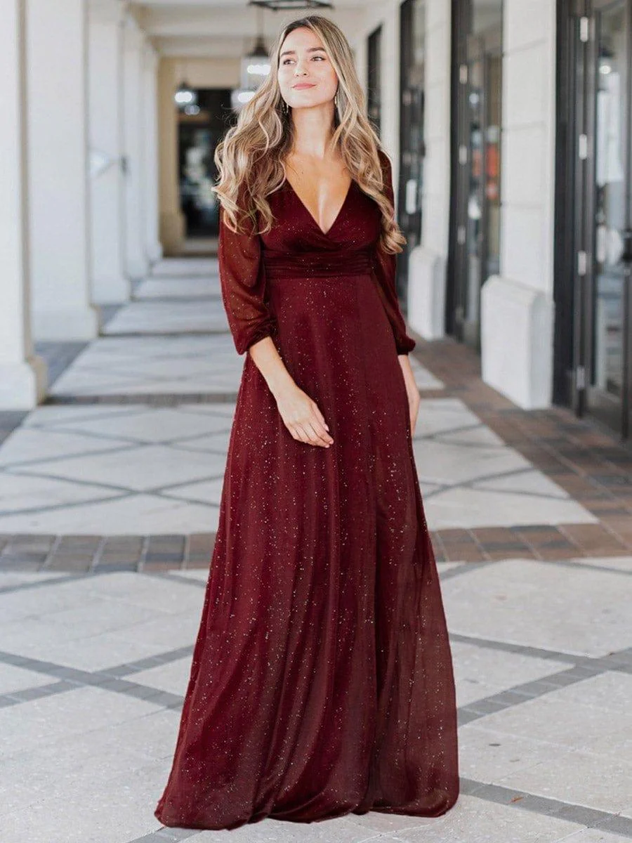 Women's Sexy V-Neck Shiny Evening Dresses with Long Sleeve(Final Sale) - Image 19