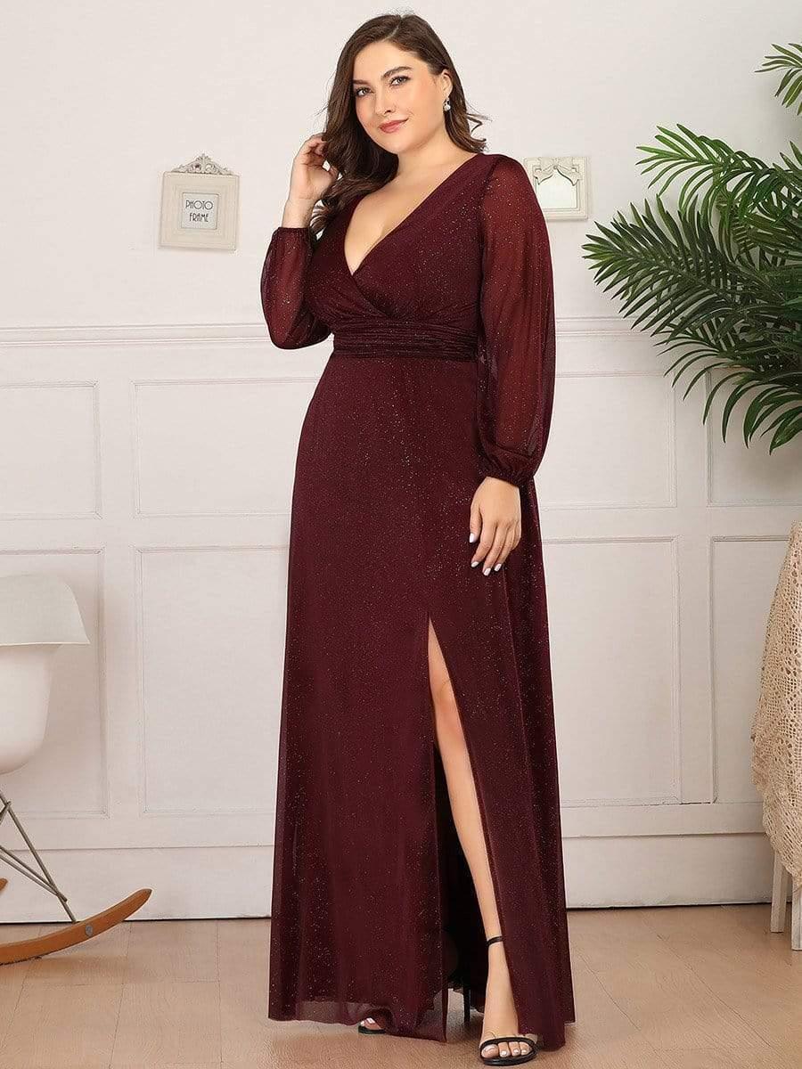 Women's Sexy V-Neck Shiny Evening Dresses with Long Sleeve(Final Sale) - Image 21