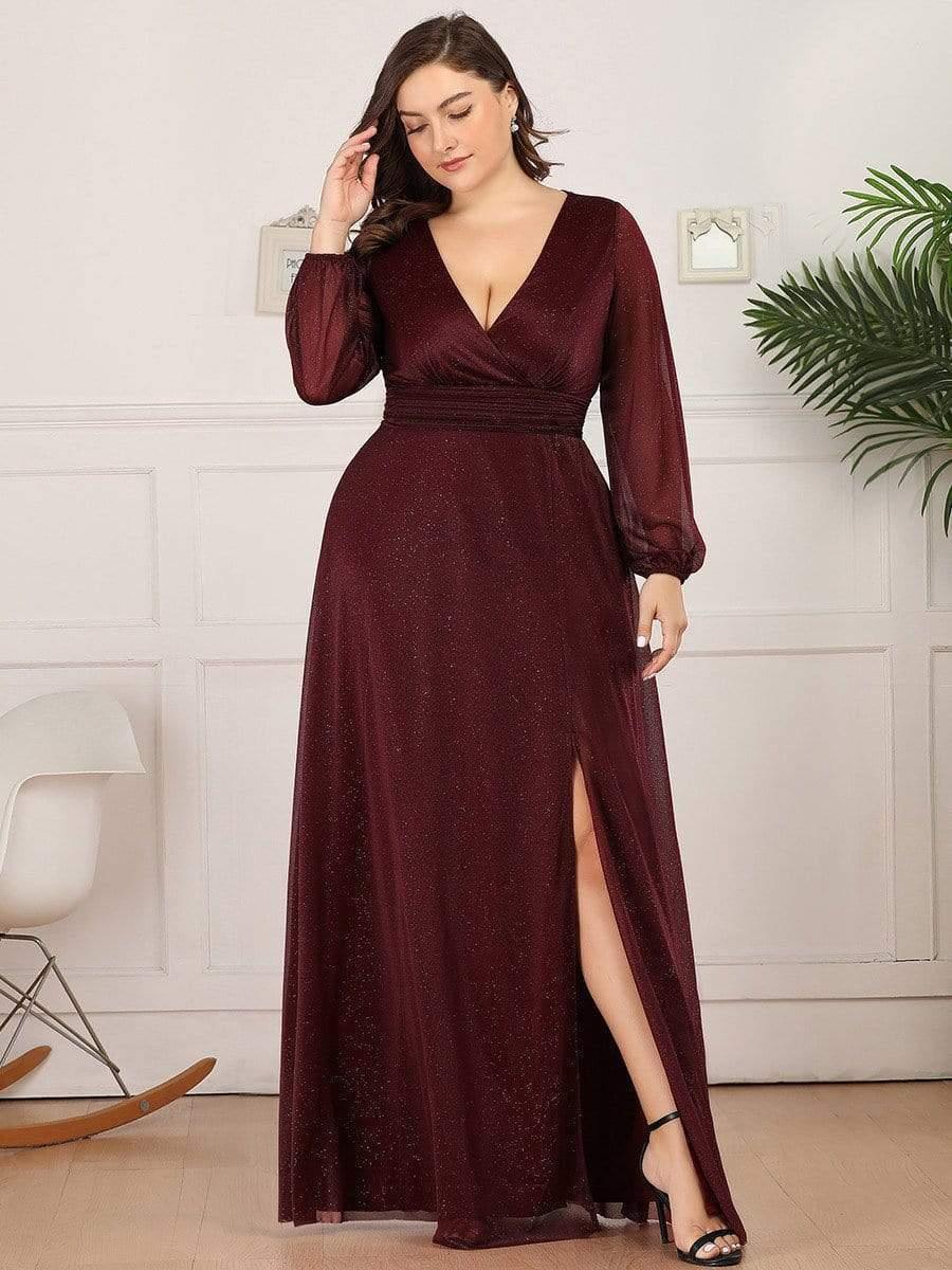 Women's Sexy V-Neck Shiny Evening Dresses with Long Sleeve(Final Sale) - Image 22