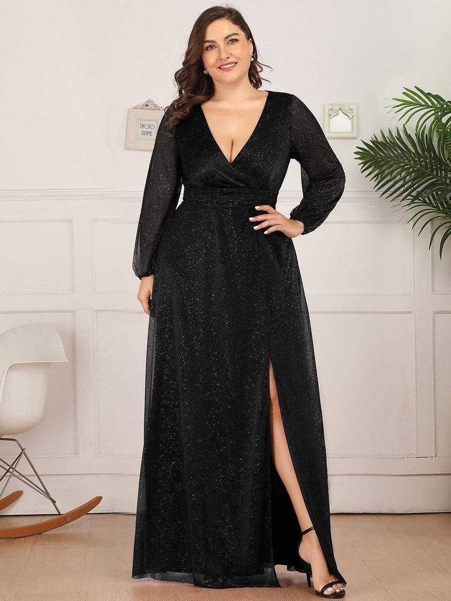 Women's Sexy V-Neck Shiny Evening Dresses with Long Sleeve(Final Sale) - Image 35