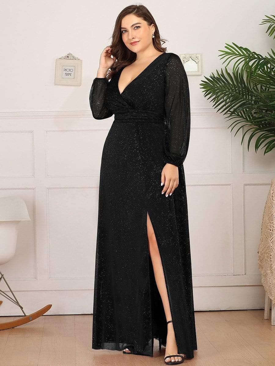 Women's Sexy V-Neck Shiny Evening Dresses with Long Sleeve(Final Sale) - Image 36