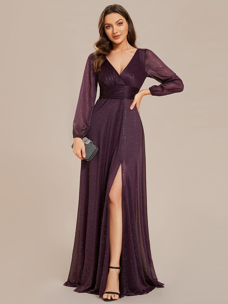 Women's Sexy V-Neck Shiny Evening Dresses with Long Sleeve(Final Sale) - Image 37