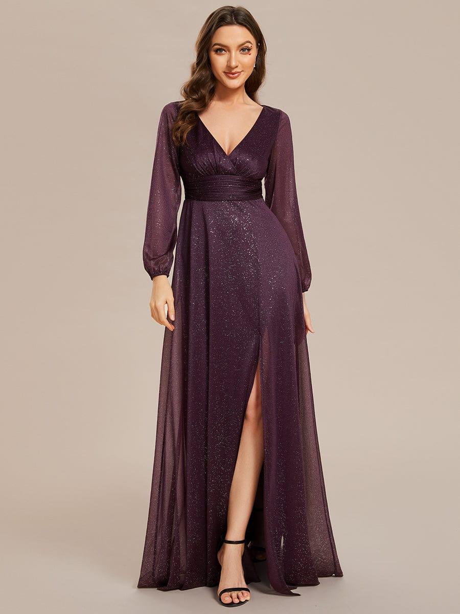 Women's Sexy V-Neck Shiny Evening Dresses with Long Sleeve(Final Sale) - Image 40