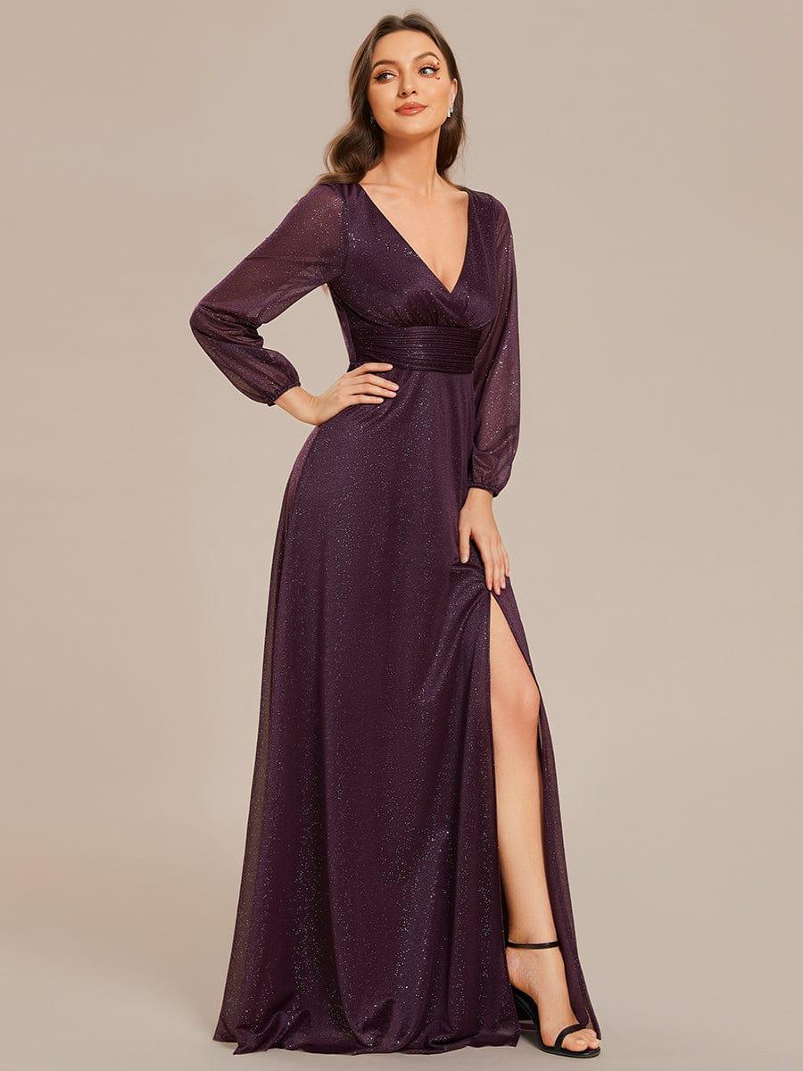 Women's Sexy V-Neck Shiny Evening Dresses with Long Sleeve(Final Sale) - Image 41
