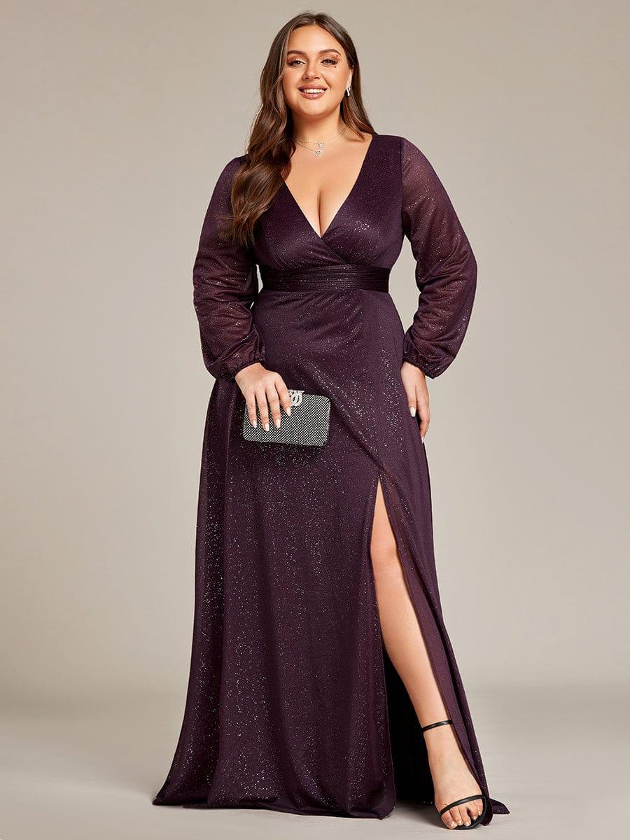 Women's Sexy V-Neck Shiny Evening Dresses with Long Sleeve(Final Sale) - Image 42