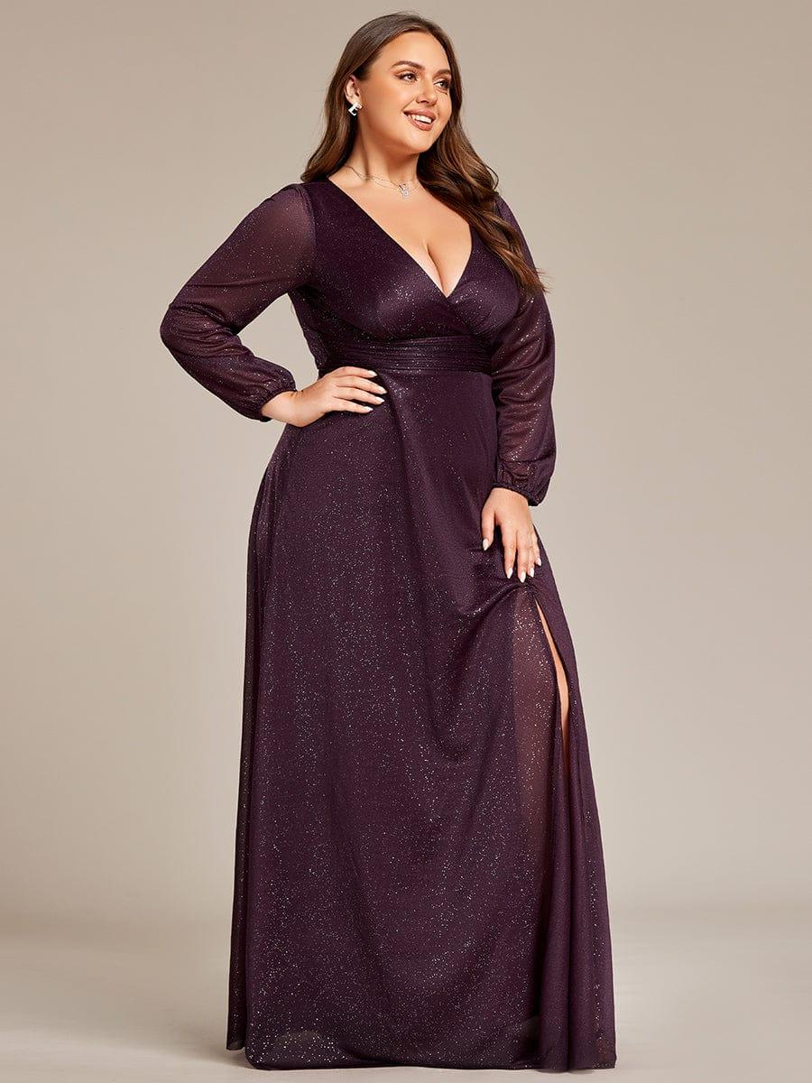 Women's Sexy V-Neck Shiny Evening Dresses with Long Sleeve(Final Sale) - Image 45