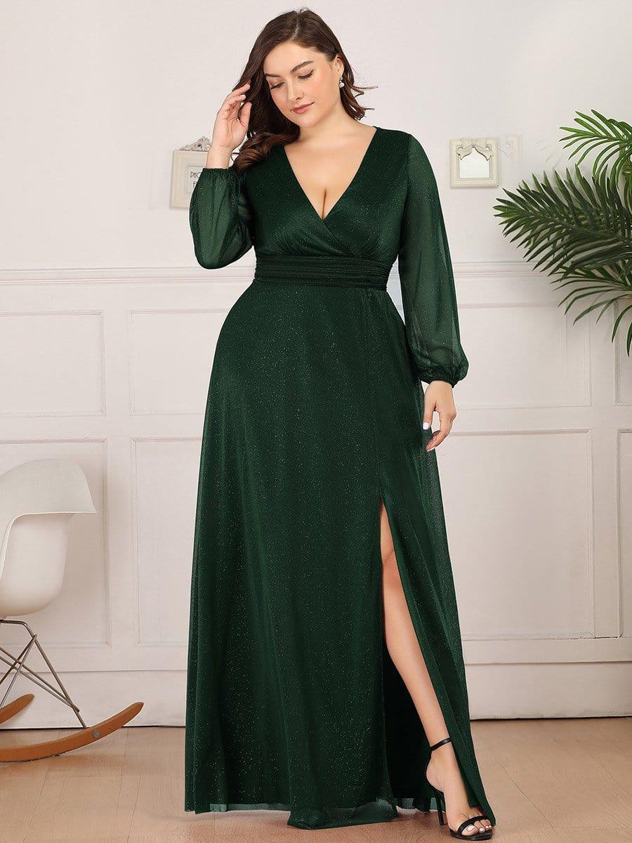 Women's Sexy V-Neck Shiny Evening Dresses with Long Sleeve(Final Sale) - Image 7