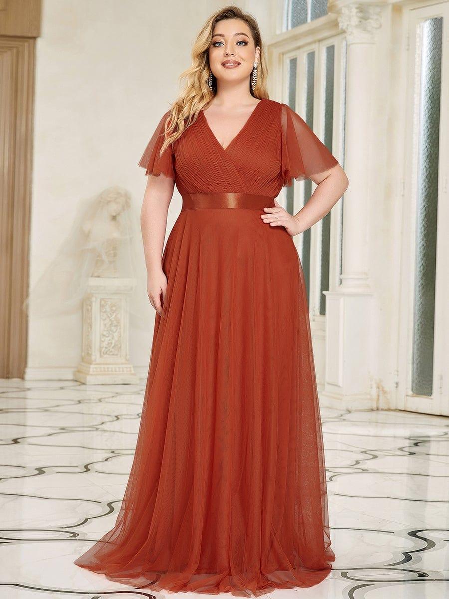 ever MISTE|Women's Double V-Neck Floor-Length Bridesmaid Dress with Short Sleeve - Image 13
