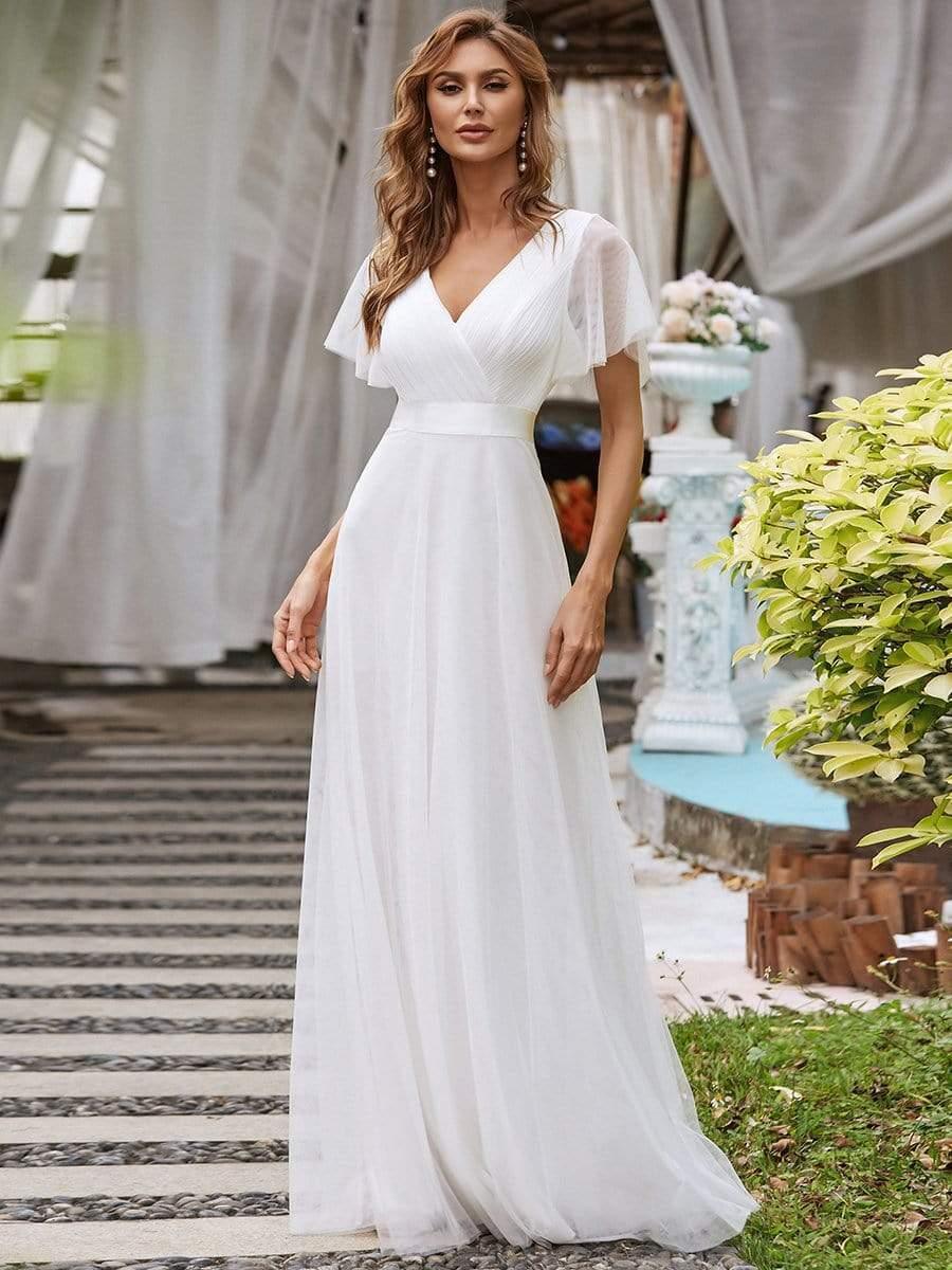 ever MISTE|Women's Double V-Neck Floor-Length Bridesmaid Dress with Short Sleeve - Image 15