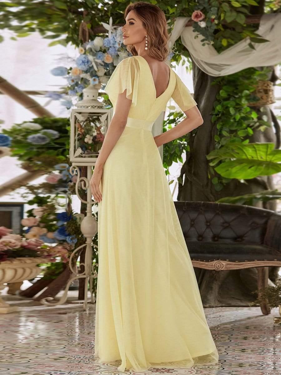 ever MISTE|Women's Double V-Neck Floor-Length Bridesmaid Dress with Short Sleeve - Image 21