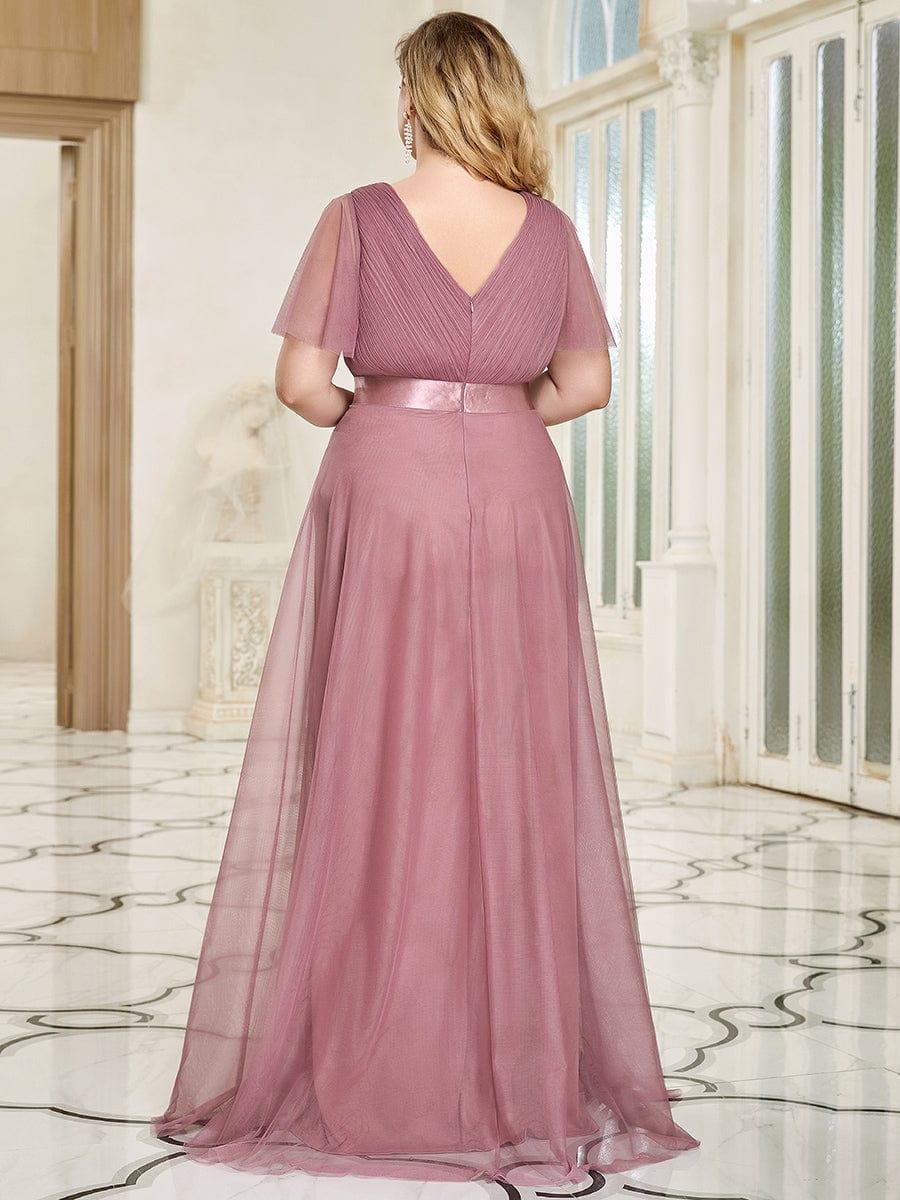 ever MISTE|Women's Double V-Neck Floor-Length Bridesmaid Dress with Short Sleeve - Image 31