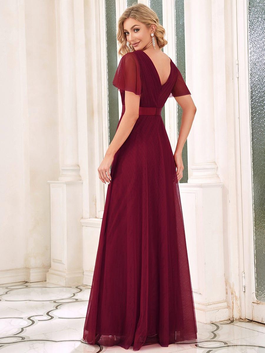 ever MISTE|Women's Double V-Neck Floor-Length Bridesmaid Dress with Short Sleeve - Image 33