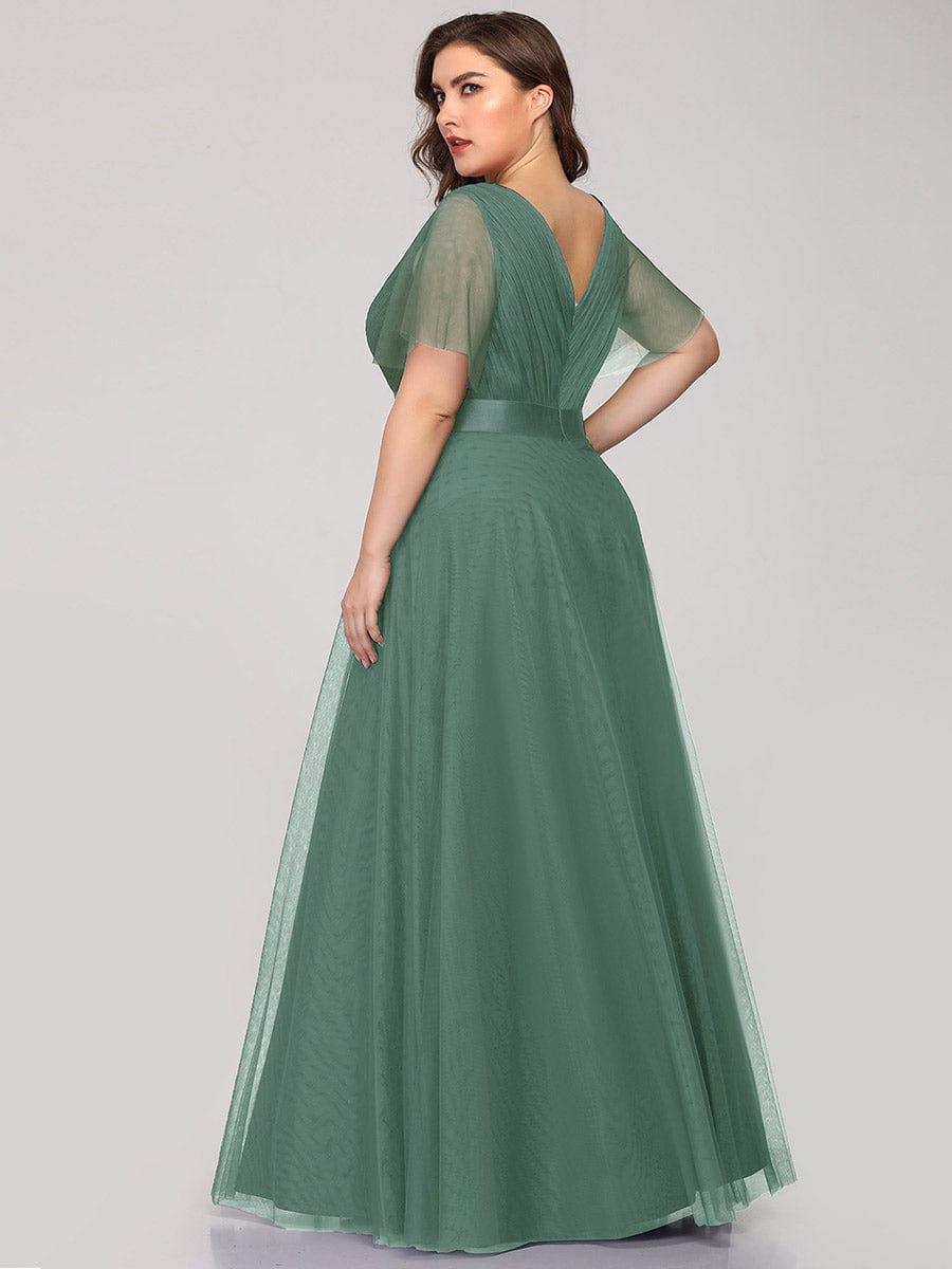 ever MISTE|Women's Double V-Neck Floor-Length Bridesmaid Dress with Short Sleeve - Image 54